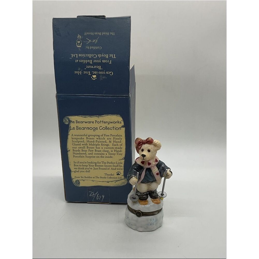 Boyds Bears Le Bearmoge Natasha Porcelain Ski Bear Trinket Box with Surprise!